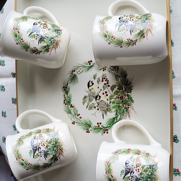 Vintage Gibson Greetings Otagiri Japan Serving Tray & 4 Mugs - Picture 1 of 6